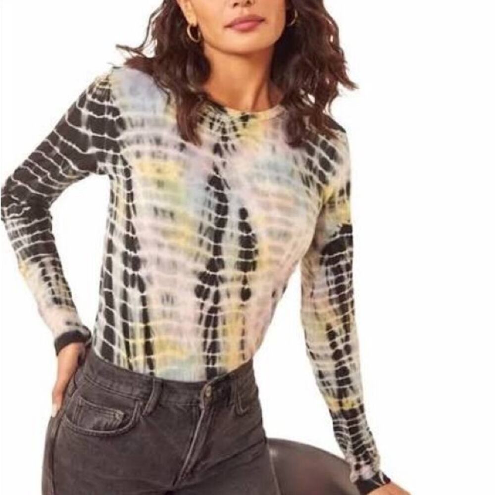Reformation Jeans Eddie Black Rainbow Pure Organic Cotton Long Sleeve Top